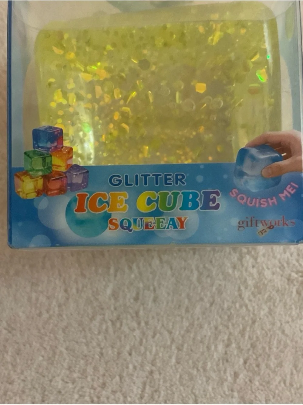 Kids Squeeze Sensory Toy - Yellow Glitter Sensory Cube